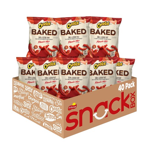 Frito Lay Baked Cheetos Crunchy Flamin' Hot, 0.87 Ounce Pack of 40