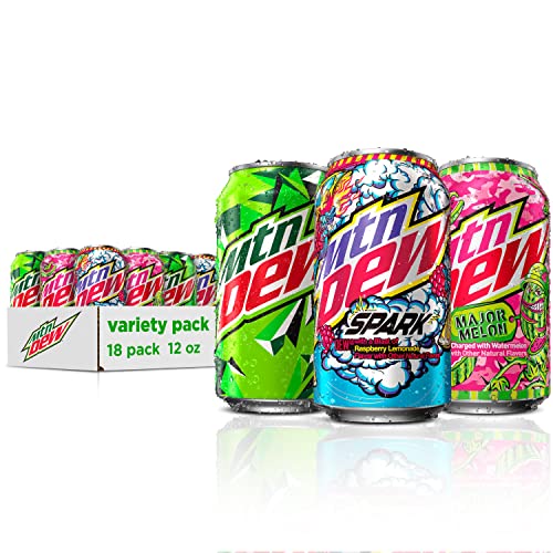 Mountain Dew 3 Flavor Major Melon Variety Pack (Major Melon, Spark (Rasp Lemonade), and Original Dew), 12 Fl Oz (Pack of 18) - Major Melon Variety Pack