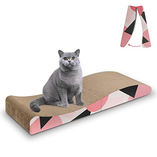 ComSaf Cat Scratcher Carboard Pad Long Curved Foldable 34"x10", Wide Kitty Cat Scratching Pad Recycle Corrugate Scratcher Cat Scratch Lounge Long Lasting Reversible - Curved