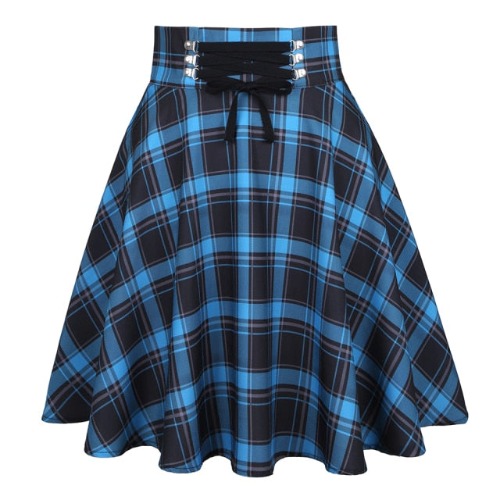 Blue Plaid Skirt - Blue / S