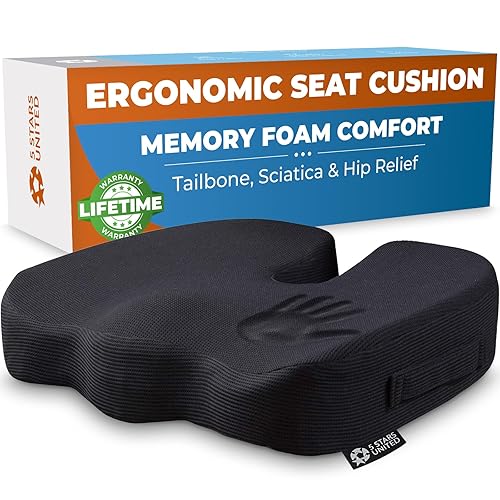5 STARS UNITED Seat Cushion for Desk Chair - Tailbone, Coccyx Sciatica Pain Relief - Office Chair Cushions - Wheelchair Cushions - Car Seat Cushions - Pressure Relief Lifting Cushions - Standard Black Mesh - 1