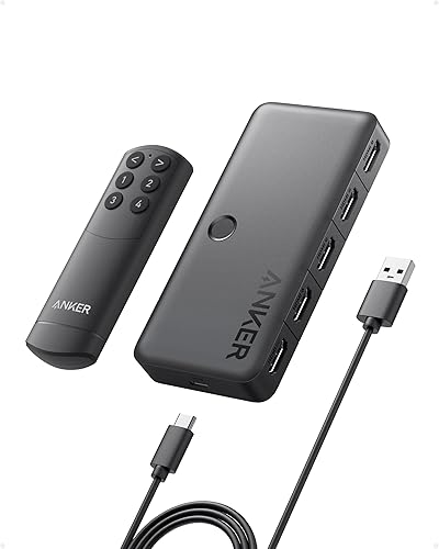Anker HDMI Switch, Bi-Directional 4K@60Hz, 4 in 1 Metal HDMI Splitter with LED Indicators, Supports 3D, HDR, Dolby, DTS, Compatible with Xbox, PS5, Roku, TV Stick, Projector, etc - 4-in-1