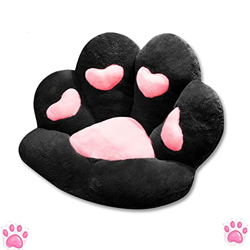 Firecos Katzenpfoten Kissen, Sitzkissen für Stuhl, Plüschkissen in Niedlicher Pfotenform, Hautfreundliches Sesselkissen, Weicher, Plüsch für Esszimmer, Schlafzimmer, Büro, 70 x 60 cm (Schwarz) - Schwarz