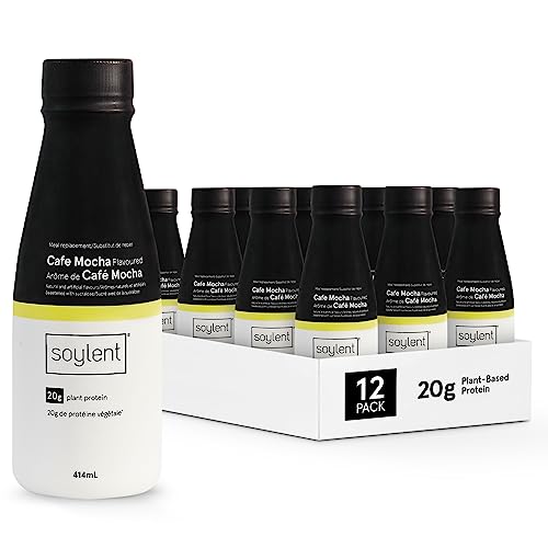 Soylent Plant Based Meal Replacement Shake with Caffeine and l-Theanine, Cafe Mocha – Contains 20g Complete Vegan Protein, Ready-to-Drink – 414 ml, 12 Pack - Cafe Mocha - 414 ml (Pack of 12)