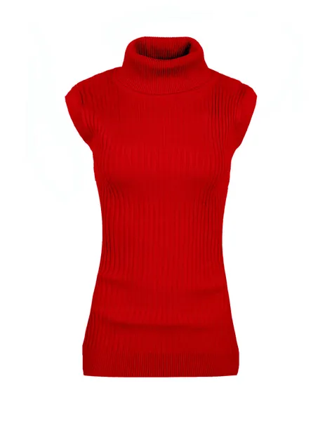 v28 Women Soft Sweater Shirt Stretchable Mock Neck Knit Long Sleeve Slim Fit Tops - Medium Red