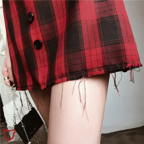 'Red Black Plaid Dress - red / M