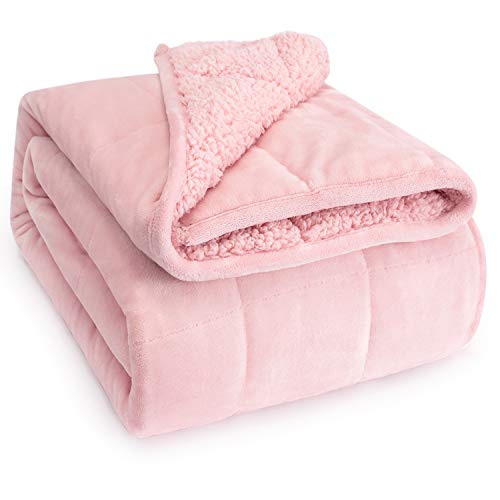 Wemore Sherpa Fleece Weighted Blanket for Adult, 15 lbs Dual Side Cozy Fluffy Heavy Blanket, Ultra Fuzzy Throw Blanket with Soft Plush Flannel Top, 60 x 80 inches for Queen Size Bed, Pink on Both Side - Pink - 60" x 80" 15lbs