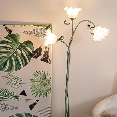 minifair GrüNe Stehlampe Wohnzimmer,Europäische DIY Eisen Stehlampe Mit 3 Drehbaren Blumen,170 Cm Moderne Floor Lamp Geeignet FüR Schlafzimmer,Wohnzimmer,Arbeitszimmer,BüRo,Inklusive 3 GlüHbirnen