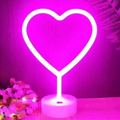 YIVIYAR Neon Heart Light Light up Heart LED Neon Light Signs with Base USB/Battery Powered Valentines Gifts for Kids Love Heart Neon Lights for Bedroom Pink Lights for Valentine's Day - A Standing Pink Heart
