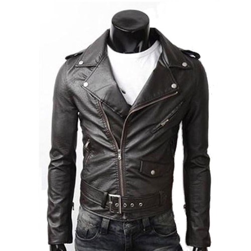 Ninja Stealth Black Mens  Faux Leather Biker Jacket - L / Black