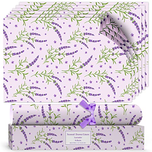 Lavender Scented Drawer Liners, Scent Paper Liners for Drawers, Fragrant Drawer Liners for Drawers Closets Wardrobe Dresser Shelf, 6 Sheets - Lavender Drawer Liners