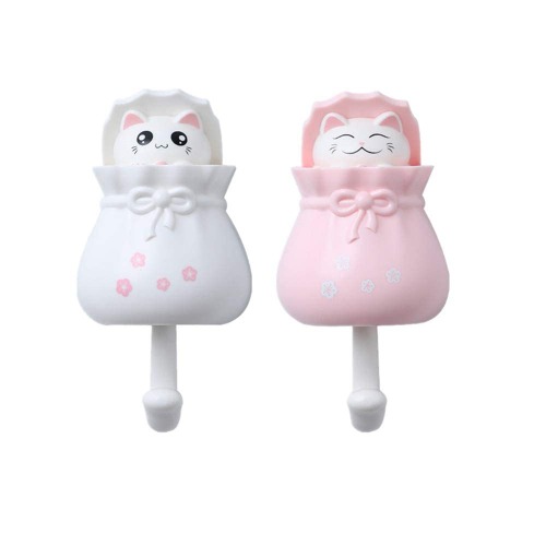 REOOHOUSE Self Adhesive Wall Hook Decorative Wall Coat Hook Cute Lucky Cat for Hanging Coats,Bags,Purses, Towels,Keys for Kids & Adults Home Office Use Set of 2(Lucky Cat)