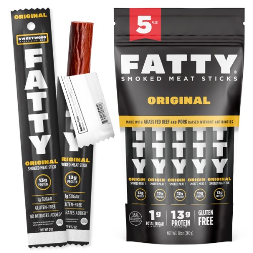 American Made Sweetwood Smokehouse FATTY Beef Jerky Sticks - Teriyaki 3 Ounce (Pack of 20)