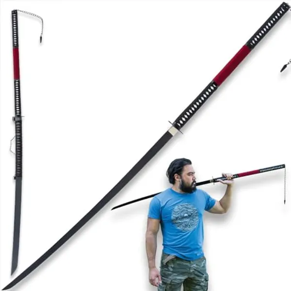 Forged Emperor Odachi Sword | 35 1/2” Carbon Steel Blade | Brass Habaki | Cord Wrapped Handle | Black Lacquered Scabbard | 62 1/4" Overall