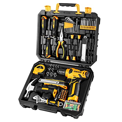 DEKOPRO 126 Piece Power Tool Combo Kits with 8V Cordless Drill, 10MM 3/8'' Keyless Chuck, Professional Household Home Tool Kit Set, DIY Hand Tool Kits for Garden Office House Repair - 126 pieces