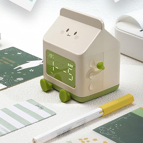 Airshi Cute Alarm Clock, ABS Milk Carton Shape, Countdown Function, Clear Display for Home (Green)