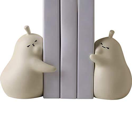 Pearlead 2pcs Creative Pear Ceramic Bookends Book Holder Ends Book Stopper Ends Bookends Sculpture Bookend Ornament for Home and Office Bookshelf Decoration Beige - Beige
