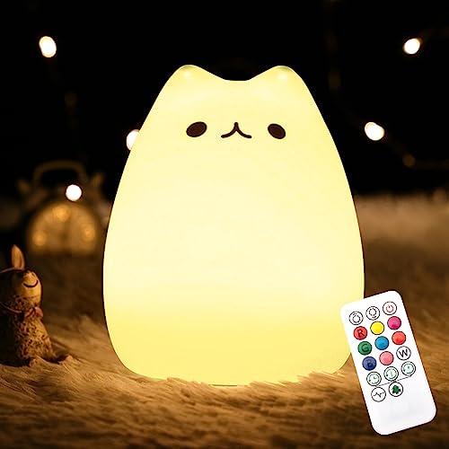 CHWARES Night Light for Kids, Cat Nursery Night Lights with Remote, 7 Color Kawaii Lamp, Room Decor, USB Rechargeable, Cute Lamp Gifts for Baby, Children, Toddlers, Teen Girls - 02-Cat+ Remote