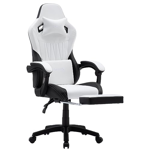 OHAHO Gaming Chair, Office Chair High Back Computer Chair Leather Desk Chair Racing Executive Ergonomic Adjustable Swivel Task Chair with Headrest and Lumbar Support (White) - White