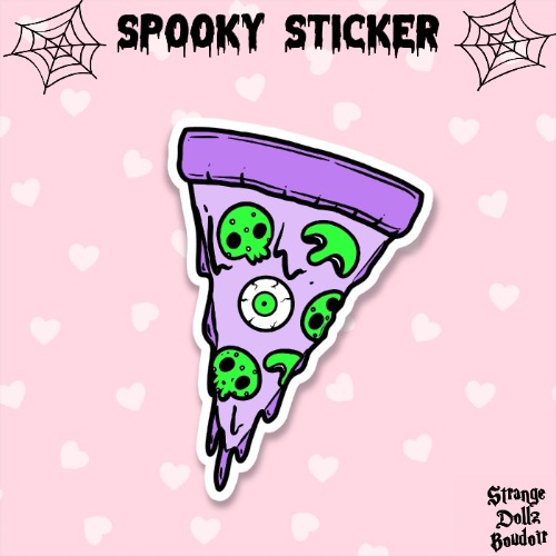 Pastel Goth Spooky Zombie Pizza sticker, Halloween Sticker, Gothic stationery, Strange Dollz Boudoir