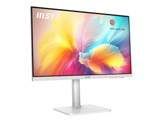 MSI Modern MD2412PW 24-inch IPS 1920 x 1080 (FHD) Computer Monitor, 100Hz, Adaptive-Synch, HDR Ready, HDMI, USBC 15W Power Delivery, Speaker, VESA Mountable, Height Adjustable, 1ms, White