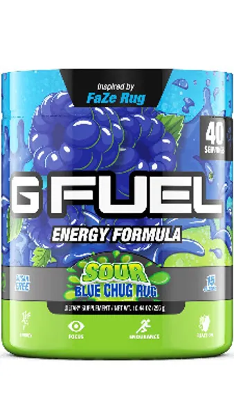 G Fuel Sour Blue Chug Rug Elite Energy Powder Inspired by Faze Rug, 10.44 oz (40 Servings)