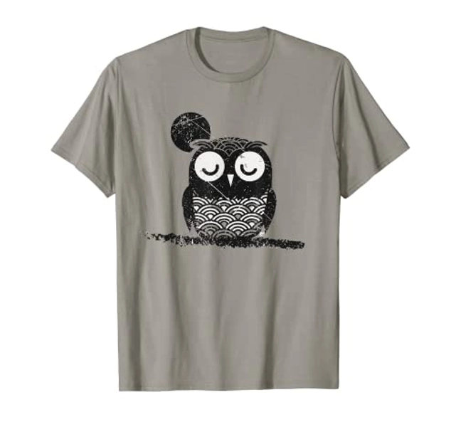 Japan Indigo Dyeing Fukuro Owl Japanese themed art T-Shirt - Youth - Heather Grey - Large