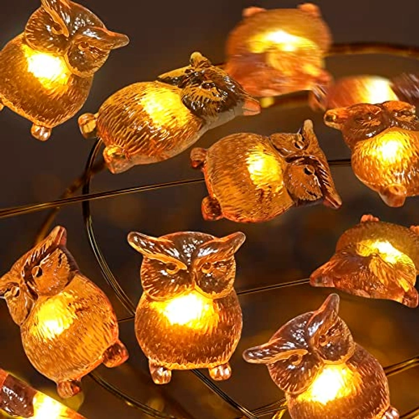 Furora LIGHTING LED Owl Fairy Lights,7.5FT 20 LED Warm Night Lights with Timer Battery Operated, Flameless Fairy Lights for Bedroom, Fall Decorations, Home Decor, Indoor&Outdoor, Fairy Decor - 7.5ft, 20 LED - Brown Owl