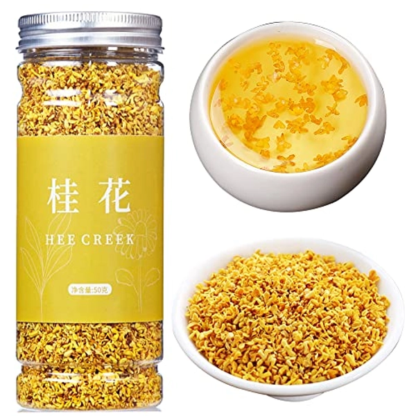 Hee Creek Osmanthus Flower Tea, Natural Sweet Tea with Flowers and Herbs, 1.76oz, Canned Edible Dried Osmanthus, Scented Tea, from Guangxi, China, Can Also be Used for Cooking桂花,桂花茶