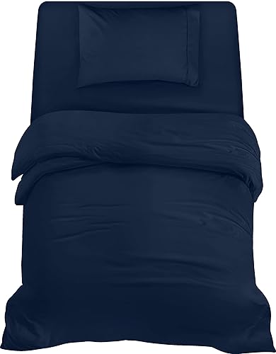 Utopia Bedding 3 Piece Single Bedding Set - Duvet Cover, Fitted Sheet with Pillow case - Soft Brushed Microfiber (Navy) - Single - Navy