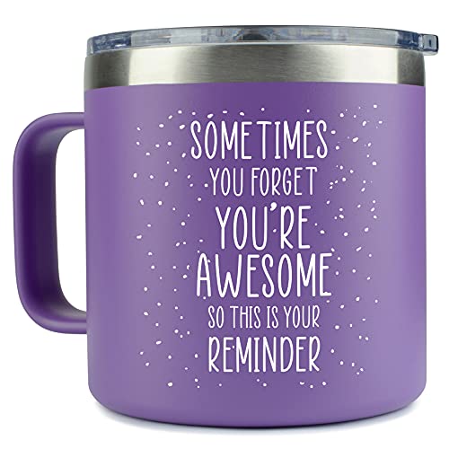 Stainless Steel Coffee Purple Mug/Tumbler 14oz “Sometimes You Forget You’re Awesome” 