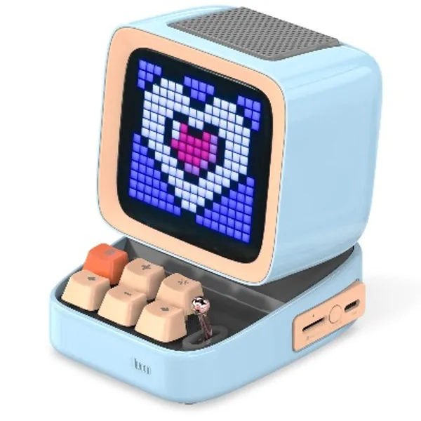 Divoom Ditoo Retro Pixel Art Game Bluetooth Speaker with 16X16 LED App Controlled Front Screen (Blue)