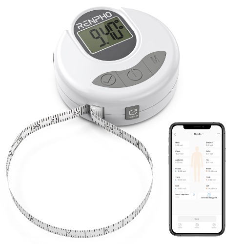 RENPHO Tape Measure for Body, RENPHO Smart Bluetooth Digital Body Measuring Tape for Weight Loss, Muscle Gain, Fitness Bodybuilding, Retractable, Automatic Measures Body Part Circumferences