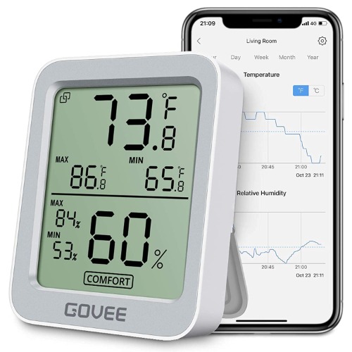 Govee Bluetooth Digital Hygrometer Indoor Thermometer, Room Humidity and Temperature Sensor Gauge with Remote App Monitoring, Large LCD Display, Notification Alerts, 2 Years Data Storage Export, White - White