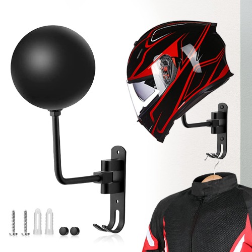 LPLKON Motorcycle Helmet Rack 180° Degree Rotation Helmet Holder Wall Mount,Helmet Stand with 2 Hooks Helmet Hanger,Motorcycle Accessories