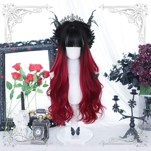 Lolita black and red long curly wig yv31238 | picture color