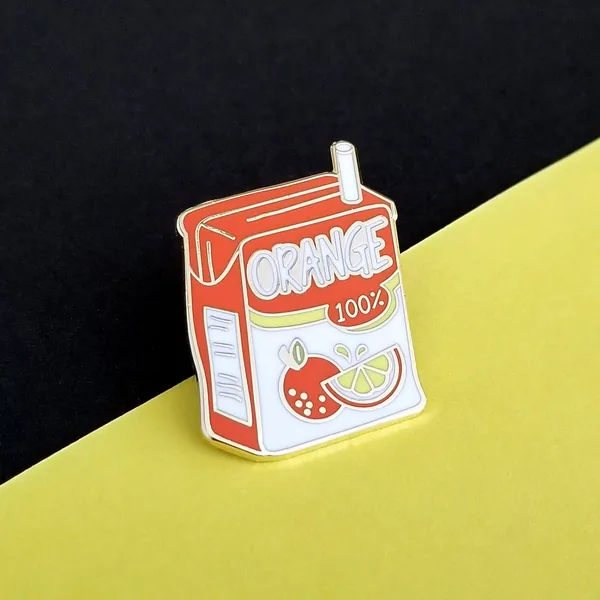 Orange Juice Enamel Pin, Cute Orange Juice Lapel Pins, Cute Kawaii Enamel Pins Orange Juice, Enamel Pins Orange Juice, Food Lapel Pin Badge