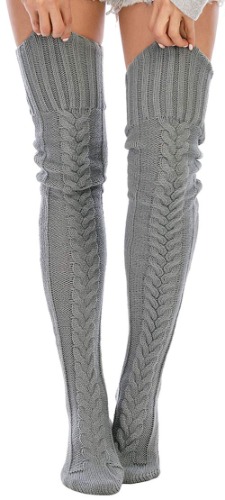 Leoparts Women's Cable Knitted Thigh High Boot Socks Extra Long Winter Stockings Over Knee Leg Warmers - 626-gray One Size