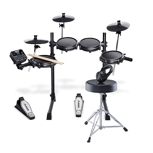 Alesis Drums Turbo Mesh Kit Bundle – Complete Electric Drum Set With a Seven-Piece Mesh Electronic Drum Kit, Drum Throne, Headphones and Drum Sticks - Drums w/ Throne & Headphones