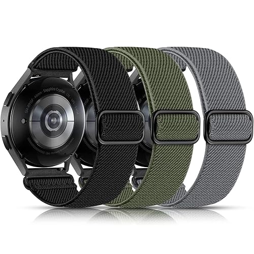 Lerobo Elastic Bands Compatible with Samsung Galaxy Watch 7 6 5 4 40mm 44mm/for Galaxy Watch 6 4 Classic Band 42mm 46mm 43mm 47mm/Watch 5 Pro Band 45mm/Active 2,3 Pack 20mm Adjustable Nylon Sport Band - Black/Army Green/Dark Gray