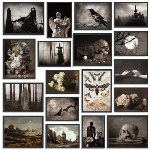 Naozinebi 18Pcs Dark Academia Wall Room Home Decor Gothic Poster Aesthetic Wall Art Prints Goth Creepy Pictures Vintage Posters Spooky Decor for Gallery Living Room Bedroom Decoration (UNFRAMED)