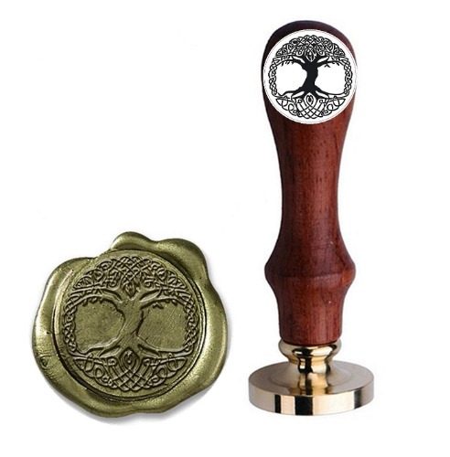 Kooer Viking Rune Vegvisir Wax Seal Stamp Custom Viking Rune Sealing Wax Stamp Vegvisir Wax Stamp Custom Wedding Invitation - Tree-Seal with handle