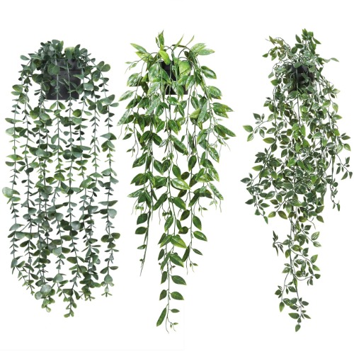 TOTOGA Artificial Hanging Plants 3 Pack Fake Potted Plants for Wall Home Room Office Indoor Decor - 3