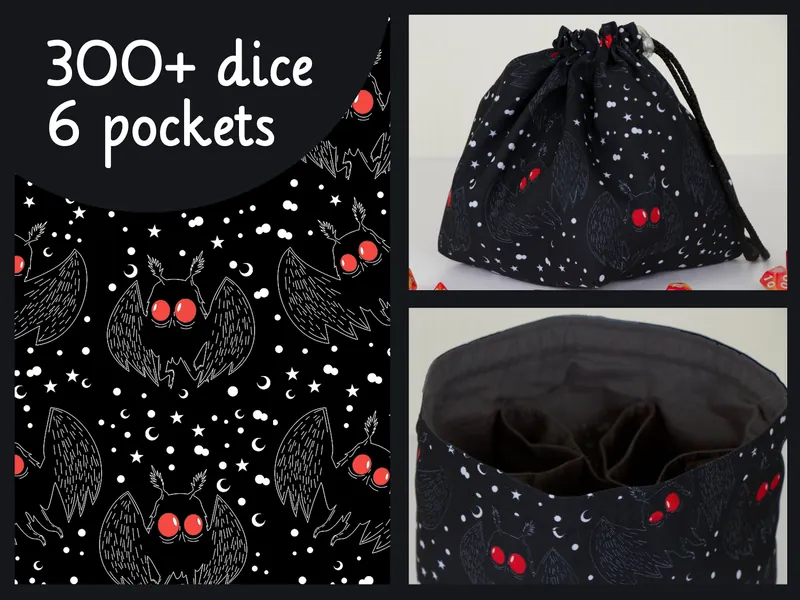 Mothman dice bag Custom dice bag Unique dice bag pockets