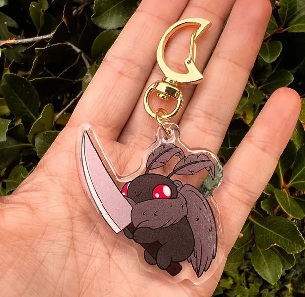 Cute Cryptid Boba Mothman Keychain with a Knife || Double Sided Acrylic || PLEASE Take off Plastic Coating Before Reviewing <3