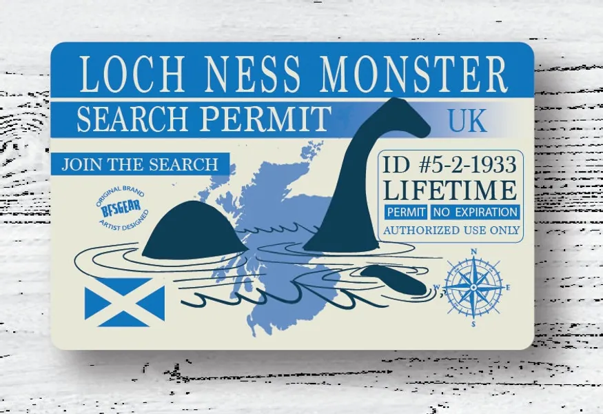 Loch Ness Monster Search Permit 2x3.5 Wallet-Sized Metal Card