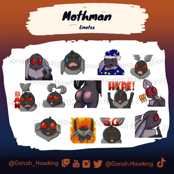 Oops! All Mothman Emotes - Chibi Emotes - Cute Emotes - Custom Emotes by Gonah Hawking - Discord Twitch Telegram