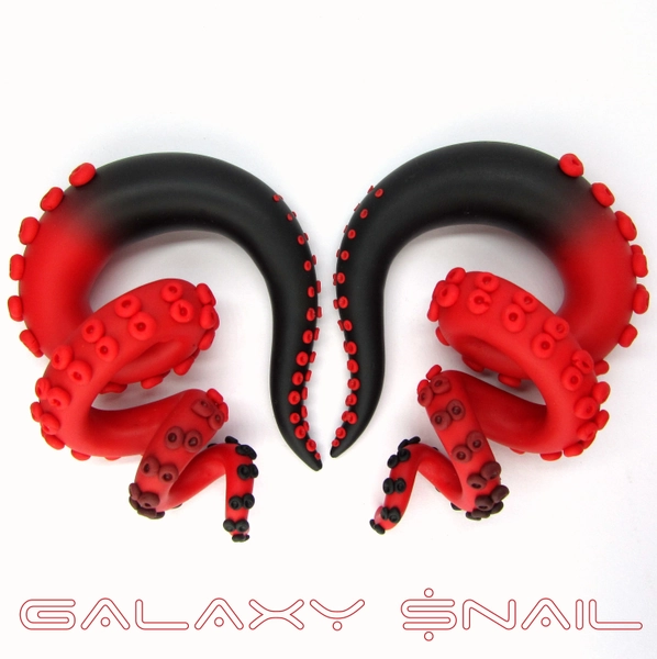 The Pastel Goth Tentacle Black and Red Gauges / earrings / plugs/ fake gauges 8g, 6g , 2g, 0g, 00g, 3/8&quot;, 1/2&quot;, 9/16&quot;, 5/8&quot;, 3/4&quot;,7/8&quot;, 1&quot;