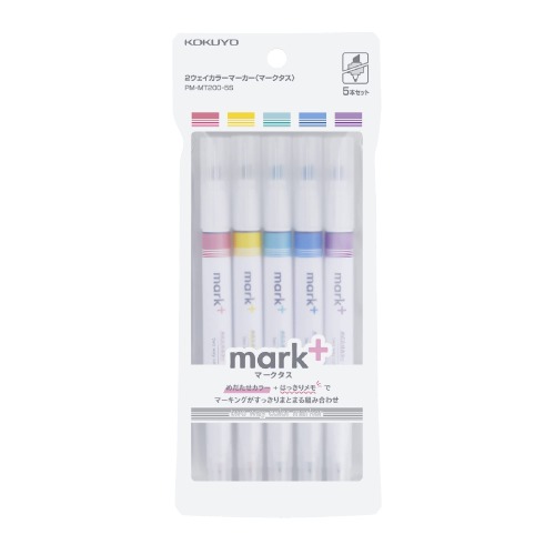 KOKUYO Mark+ Two Way Color Marker, 5-Pack(Pink, Blue, Green, Purple, and Yellow) PM-MT200-5S - 