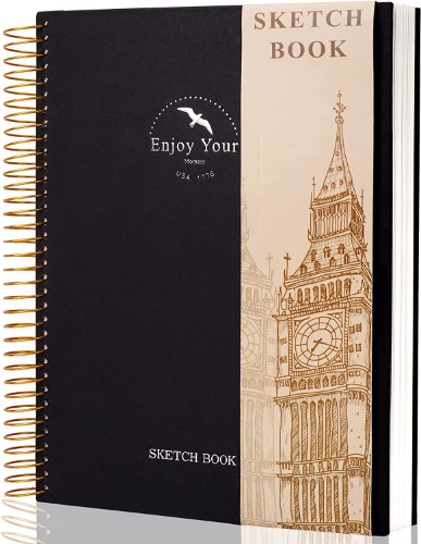 Hardcover Sketchbook for Drawing 8.5 x 11 Spiral Sketch Book for Adults Women Kids with 100gsm 68lb 120 Sheets Premium Paper Sketch Pad for Drawing Books Notebook Art Supplies, Black - Black
